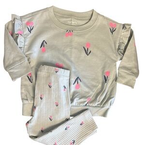 ⭐️  Carter's Gray Jogger Set with Pink and Navy Floral Accents